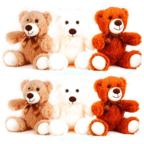 HyDren 6 Pcs Bear Stuffed Animal Plush Toys Soft Plush Dolls Bear Sleeping and Playing Toys for Baby Shower Decoration Boy(Long Plush,White, Brown, Beige)