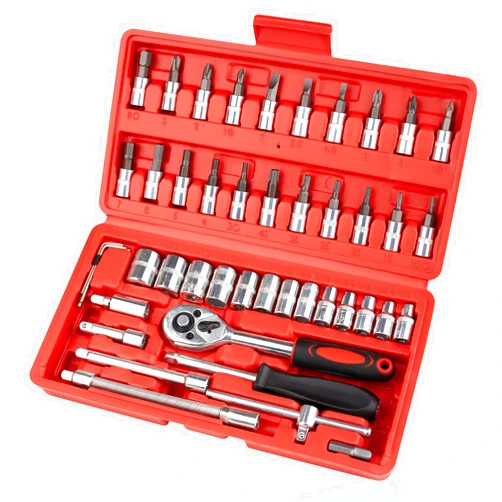 Beaiguna 46PCS Small Drive Socket Ratchet Wrench Screwdriver Set, 1/4 Inch Metric Socket and Ratchet Wrench Set with Extension Bar, Upgrade Compact Snap on Ratchet Wrench Sockets Tool Set for Car