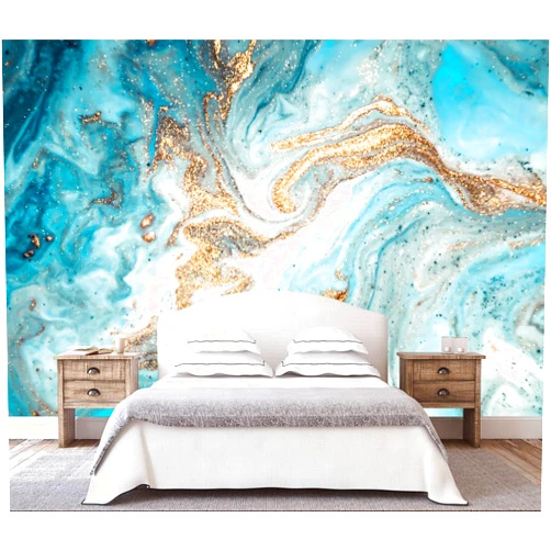 WFBHUA-Green and Gold Marble Wallpaper Abstract Art Photo Wall Murals for Living Room Bedroom (Not Peel and Stick)