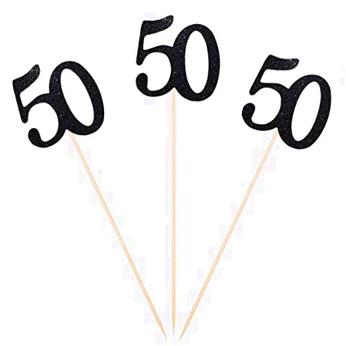 Giuffi Pack of 10 Black Glitter 50th Birthday Centerpiece Sticks Number 50 Table Topper Age Letter Decorations