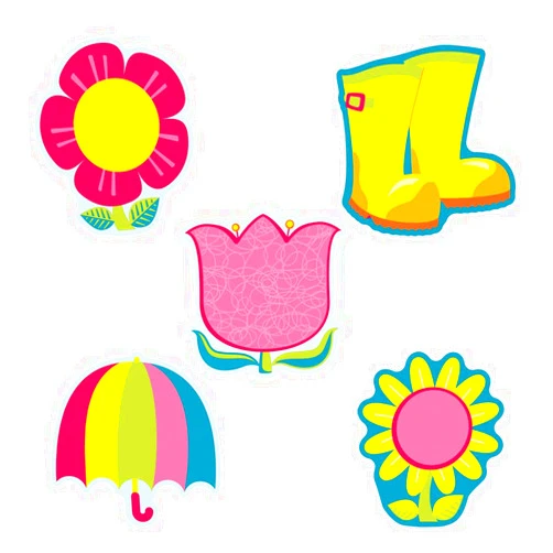 Carson Dellosa Education Carson Dellosa 36-Piece Spring Bulletin Board Cutotus, Flowers, Umbrella, and Rain Boots Spring Cutouts for Bulletin Board, Spring Classroom Décor, Flower Classroom Cutouts