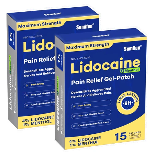 Sumifun 4% Lidocaine Patches Plus 1% Menthol - 30 Counts Maximum Strength OTC Pain Relief Patches for Back Ache Stiff Neck Joint Pain Muscle Soreness Topical Analgesic