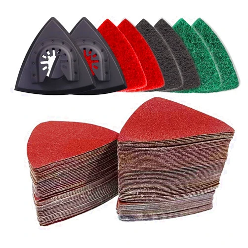 VRKET 133PCS oscillating tool sanding pads kit,125sandpaper, 2 triangular sanding pads and 6 Triangular Scrubbing Pads for surface sanding,mechanical maintenance cleaning, polishing, deburring