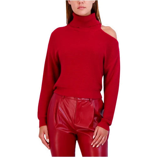 BCBGeneration Women's Relaxed Long Sleeve Sweater Shoulder Cut Out Mock Neck Top