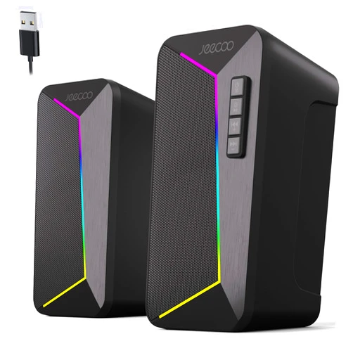 Jeecoo M30 Bluetooth Computer Speakers, PC Gaming Speakers for Desktop with Crisp Stereo Sound, Dynamic LED Modes, Easy-Access Control, 10W - USB-Powered