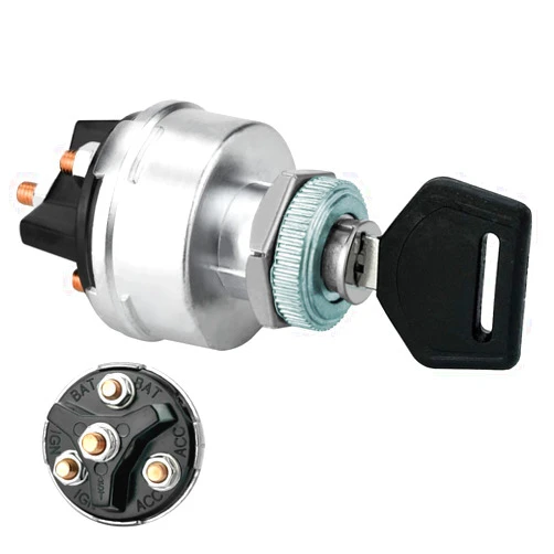 MGI SpeedWare 4-Position Universal Ignition Key Switch for 12V Car, Truck, Tractor, Trailer, Forklift - Acc/Off/IGN/(Start)