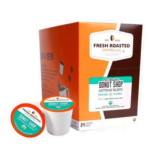 Fresh Roasted Coffee, Organic Donut Shop, Medium Roast, 24 Pods for Keurig K-Cup Brewers