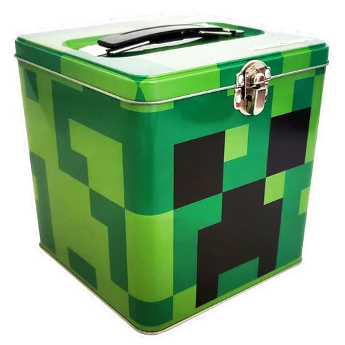 The Tin Box Company Minecraft Stack Store and Carry Tin. Stackable Tin Box with Handle,Green, Storage Box, 5.75