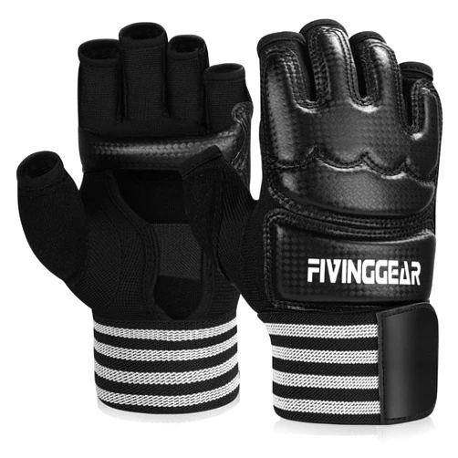 FIVING Boxing Gloves for Men and Women, MMA Muay Thai Kickboxing Gloves Punching Bag Gloves Karate Gloves Half Finger Taekwondo Sparring Glove (Black, Large)