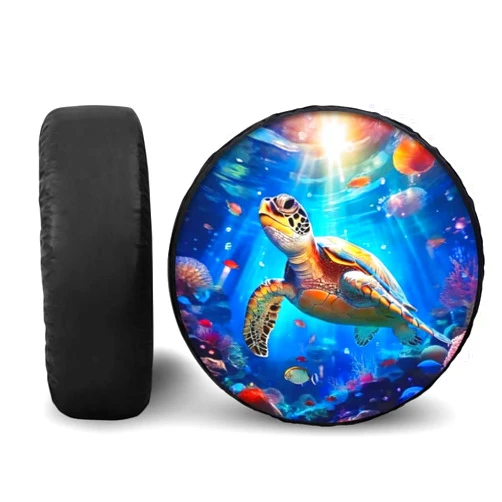 BIGCARJOB Ocean Blue Sea Turtle Spare Tire Cover,Portable Wheel Bags All-Weather Tire Cover,Stretch Spare Tire Protector Cover Universal Fit for 14-19inch Tire