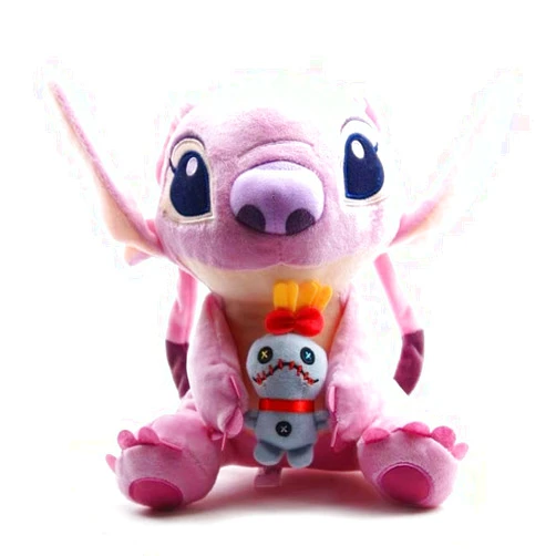 neoson Stitch Plush Stuffed Toys, Purple Stitch Figure Plushie Dolls, Purple and Stitch Gifts, Soft and Cuddly, Plush Cuddle Pillow Buddy, Stitch Gifts for Fans (Pink Sitting Posture Holding pet)