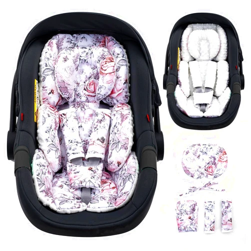 THE KENKYO Infant Car Seat Insert with Extra Headrest, Adjustable Carseat Head Support for Preemie to Toddler, 2 in 1 Breathable Air Mesh Car Seat Insert for Newborn, Mink Dot Baby Car Seat Cushion for Stroller
