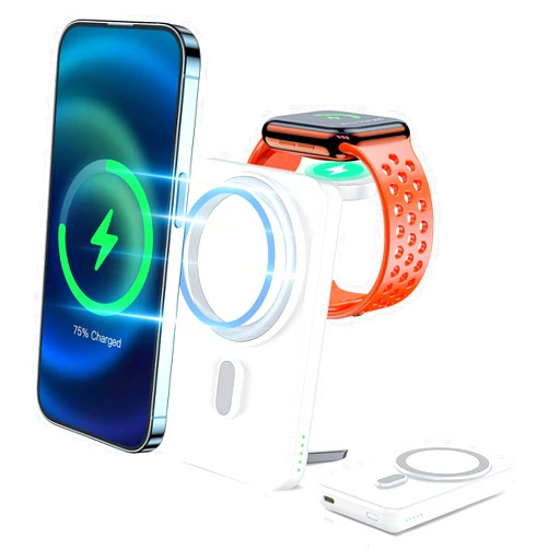 HUOTO Battery for MagSafe,5000mAh Foldable Wireless Portable Charger with Stand,2 in1 Fast Charging Mini Battery Pack USB-C Only for iPhone15/14/13/12 Series/Apple Watch Ultra/8/7/SE/6/5/4/3/2