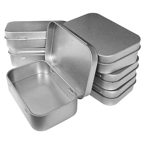 Hulless 6 Pcs Metal Hinged Tin Box Container Mini Portable Small Storage Container Kit with Lid for Home Storage 3.7x2.3x0.8 Inch, Silver