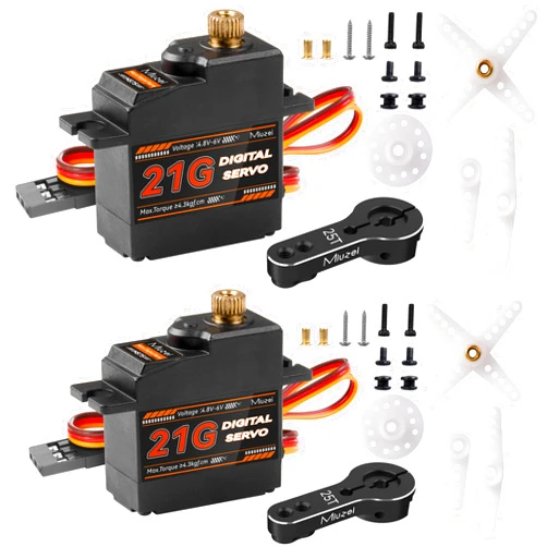 Miuzei 21G Micro Servo Motor Metal Geared Mini Digital Servo Kit with 25T Servo Horn for 1/14 1/16 1/18 RC Car Robot Helicopte (2)