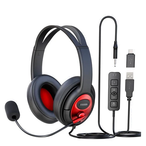 MAIRDI USB Headset with Microphone, Type-C/USB/3.5mm Jack 3-in-1 PC Headset, Computer Headset with Mic Noise Canceling for Teams Call Centers Skype Zoom Home Office Dragon Nuance Dictation