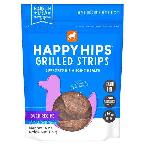 Happy Hips & Joint, Grilled Strips, Grain Free Dog Treats, Glucosamine & Chondroitin, Duck 4oz