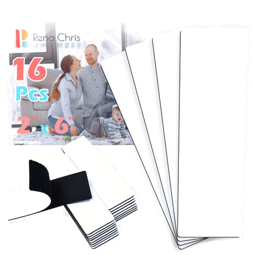 Rena Chris 2x6 Inch Hook and Loop Strips with Adhesive 16 Sets- Double-Sided Interlocking Strong Back Adhesive Fasten Mounting Tape for Couch Cushions, Suitable for School Classroom,Office,Home,Black
