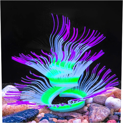 Bluecoco Soft Silica Gel Moves Naturally with Water Flow, Aquarium Decorations Glow in The Dark, Glowing Coral Ornaments for Fish Tank Decorations (Purple, Anemone)