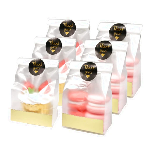 SRainbowPP SAILING-GO 48 pcs./Pack Translucent Plastic Bags for Cookie,Cupcake,Chocolate,Candy,Snack Wrapping Good for Bakery Party with Gold Inserts and Thank You Stickers