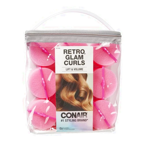 Conair Foam Hair Rollers - Heatless hair curlers - Foam Rollers - Heatless Hair rollers in Large - Pink - 9 Count w/storage case