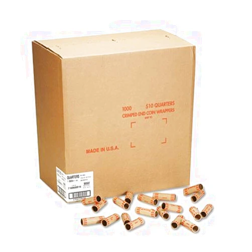 MMF Industries Preformed Tubular Coin Wrappers, Quarters, 10, 1000 Wrappers/Box