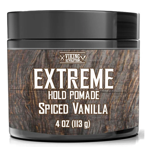 Viking Revolution Spiced Vanilla Hair Pomade for Men - Extreme Hold Hair Gel for Men - Water Based - Extra Firm Mens Hair Pomade - High Shine Mens Hair Cream (4oz)