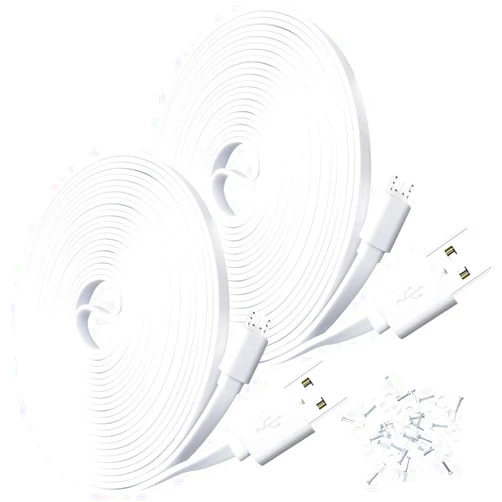 SCOVEE 2-Pack 10FT USB Power Extension Cable for Wyze Cam,WyzeCam Pan,YI Home Camera,Nest-Cam Indoor,Oculus Go,Netvue,KasaCam,Furbo Dog,Blink,Flat USB to Micro USB Charging Cord for Wyze-Cam v3 v2
