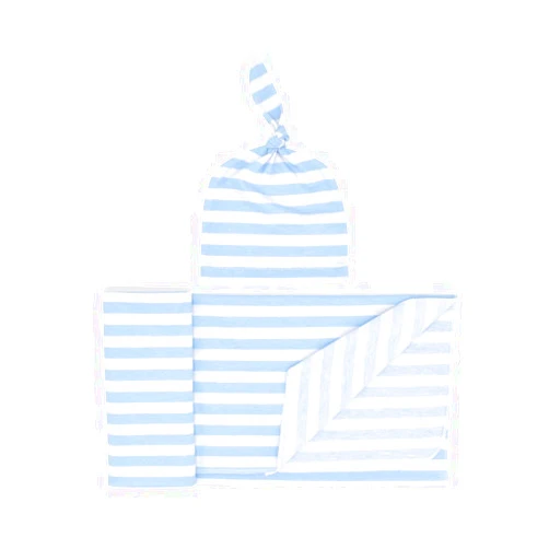 DPSKY Newborn Swaddle Wrap Baby Receiving Blanket with Hat Light Blue Stripes