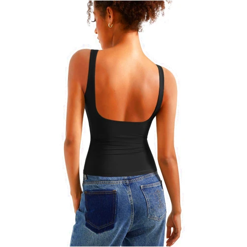SUUKSESS Women Padded Open Back Boat Neck Tank Tops Double Lined Basic Shirts