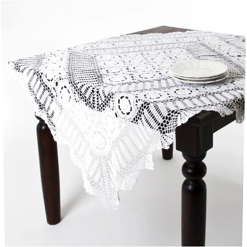 Fenncostyles.com Fennco Styles Cluny Collection Handmade Crochet Lace Cotton Tablecloth 45 x 45 Inch - White Square Table Cover for Wedding, Banquets, Special Events and Home Décor