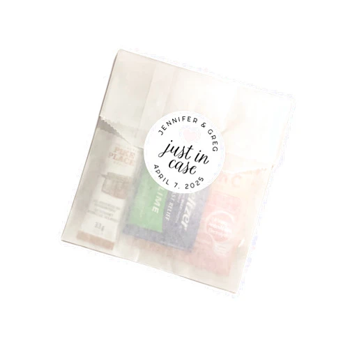 Clementine Wedding & Party Wedding Recovery Kits - 20 Stickers with optional favor bags, Just in Case