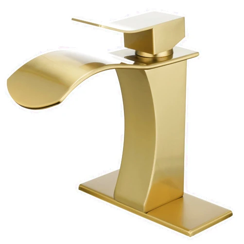 Homili Modern Bathroom Sink Faucet 1 or 3 Hole,Homili Single Handle Bathroom Vanity Sink Faucet,Waterfall Basin Mixer Tap Solid Brass with Deck Plate (Brushed Gold)