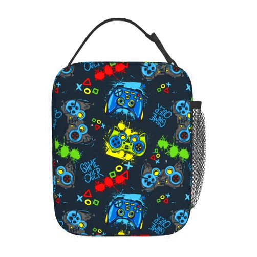 Fdnupian Video Game Controller Colorful Insulated Lunch Bag Portable Lunch Box Reusable Totes For Women Men