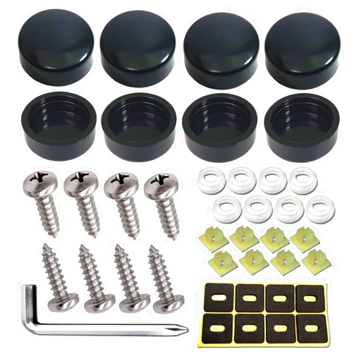 ZXFOOG Stainless Steel License Plate Screws-Anti-Rust Self-Tapping Car Tag Plate Fasteners for Mounting Frame Holder on Cars Trucks Motorcycle, Black Caps & Nylon Inserts