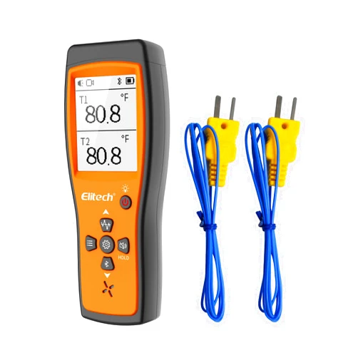 Elitech Dual Digital Thermocouple Temperature Thermometer with 2 K-Type Thermocouple Probe, Wide Range -58~932°F, 2 K-Type Thermocouples Measurement -58 to 482°F, ICT-220