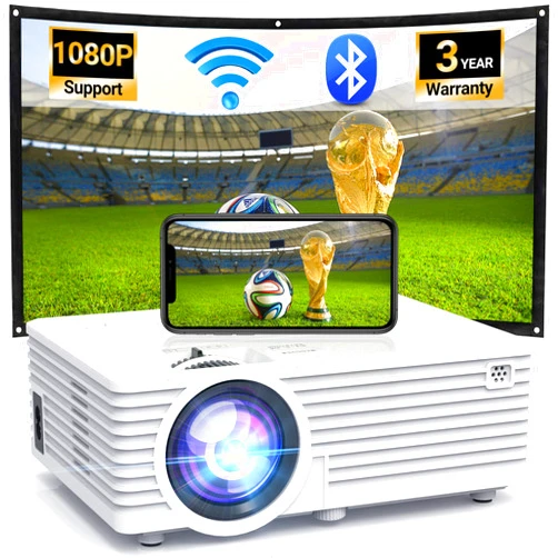 PANSEBA Projector with WIFI and Bluetooth, Full HD 1080P Supported Home Movie projector, Portable Outdoor Projector Compatible with HDMI, USB, TV Stick, Smartphone, Laptop