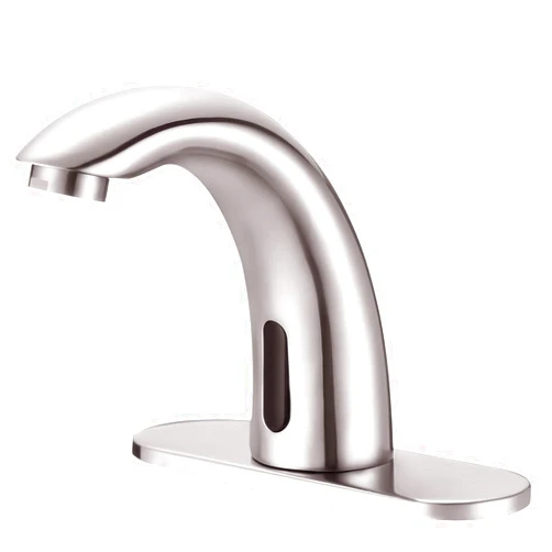 Yodel Faucet Touchless Bathroom Sink Faucet - Automatic Motion Sensor Restroom Toilet Faucet - Battery or 110V AC Operated for Commercial Lavatory, Brushed Nickel