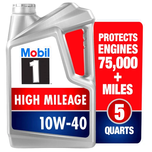 Mobil 1 High Mileage Full Synthetic Motor Oil 10W-40, 5 Quart, Gray