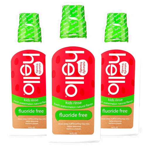 Hello Natural Watermelon Flavor Kids Fluoride Free Rinse, Alcohol Free, Vegan, SLS Free, Mouthwash for Kids Age 6 and Up, 16 Fl Oz (Pack of 3)