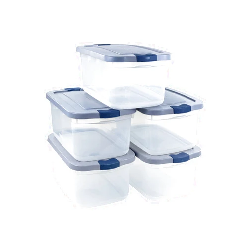 Rubbermaid Roughneck Clear 50 Qt/12 Gal Storage Containers, Pack of 5 with Latching Grey Lids, Visible Base, Sturdy and Stackable, Great for Storage and Organization