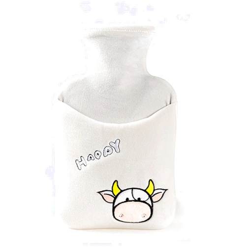 ORTOLY ASUMUI Small Hot Water Bottle with Cow Soft Flannel Cover 750ML Hot Water Bag Classic Hot Pack for Hot Compress and Cold Therapy Warm (Light Gray)