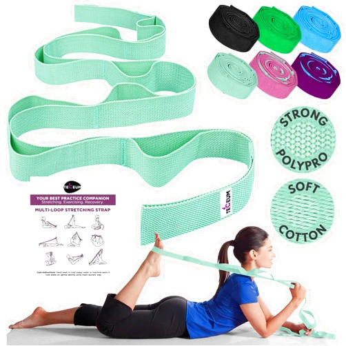 TECEUM [NEW 2024] TECEUM Stretching Strap for Yoga & Physical Therapy – 10 Loops – Non-elastic Leg Strap for Exercising, Pilates, Rehabilitation – All Levels