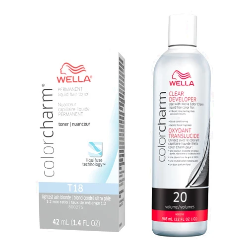WELLA Color Charm Wella ColorCharm Hair Toner, T18 Lightest Ash Blonde + 20 Vol. Developer