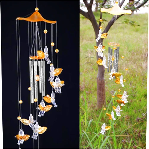 XUJIQI Angel Wind Chimes for Outside, with Aluminum Tubes, Guardian Angel Wind Catcher Windchimes for Home Indoor Outdoor Garden Yard Party Hanging Ornament (Gold)