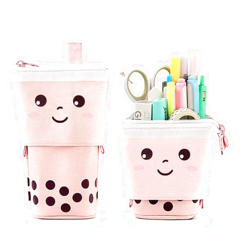 KPX Cute Standing Pencil Case for Kids, Pop Up Pencil Box Makeup Pouch, Christmas Gift Kids Corduroy Pen Holder Organizer Cosmetics Bag, Kawaii Stationary (Pink)