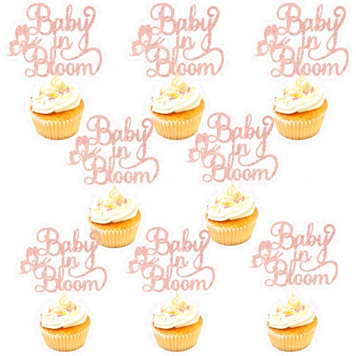 Gtoirpecx 24PCS Blooming Baby Cupcake Topper, A Little Wildflower Is on the Way Decorations, Flower Butterfly Theme Baby Shower Decor, Baby in Bloom Baby Shower Welcome Baby Party Supplies Rose Gold