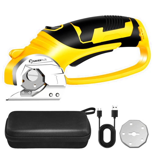 SakerPlus Cordless Electric Scissors,4V Rechargeable Cardboard Box Cutter Heavy Duty Fabric Scissor with Safety Lock & LED Light,Power Rotary Cutter for Leather Carpet Plastic Cutting,Sewing,Crafting