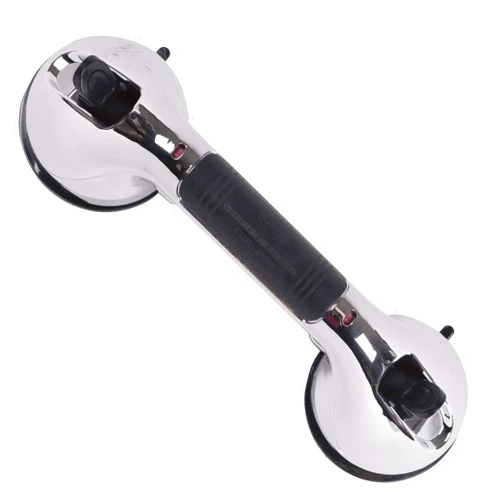 CAREX Ultra Grip Shower Grab Bar - Shower Handle and Bathroom Bar - 12 Inch Safety Bar With Dual Locking Suction Cups For Bathtubs and Showers, Chrome