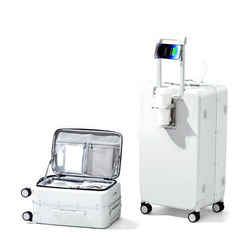 Hanke 24 Inch Checked Luggage,Top Opening Hard Shell Suitcases with Wheels,Hard Case Travel Luggage with TSA Lock and Cup Holder,Smoke White